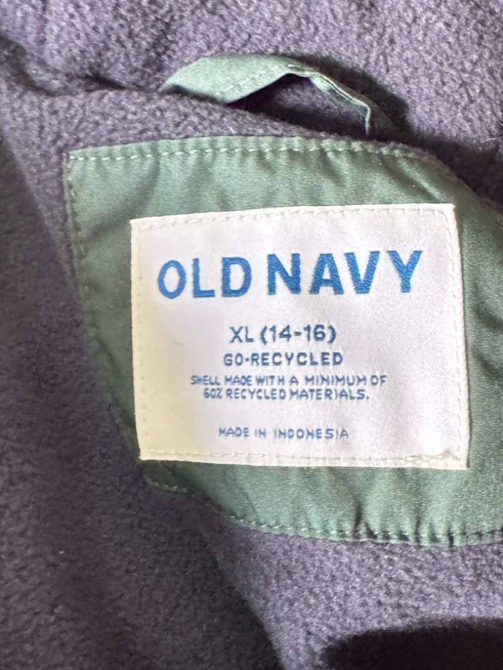 Old Navy Green Puffer Jacket with Navy Corduroy Yoke and Hood Boys XL 14-16 - Picture 6 of 11